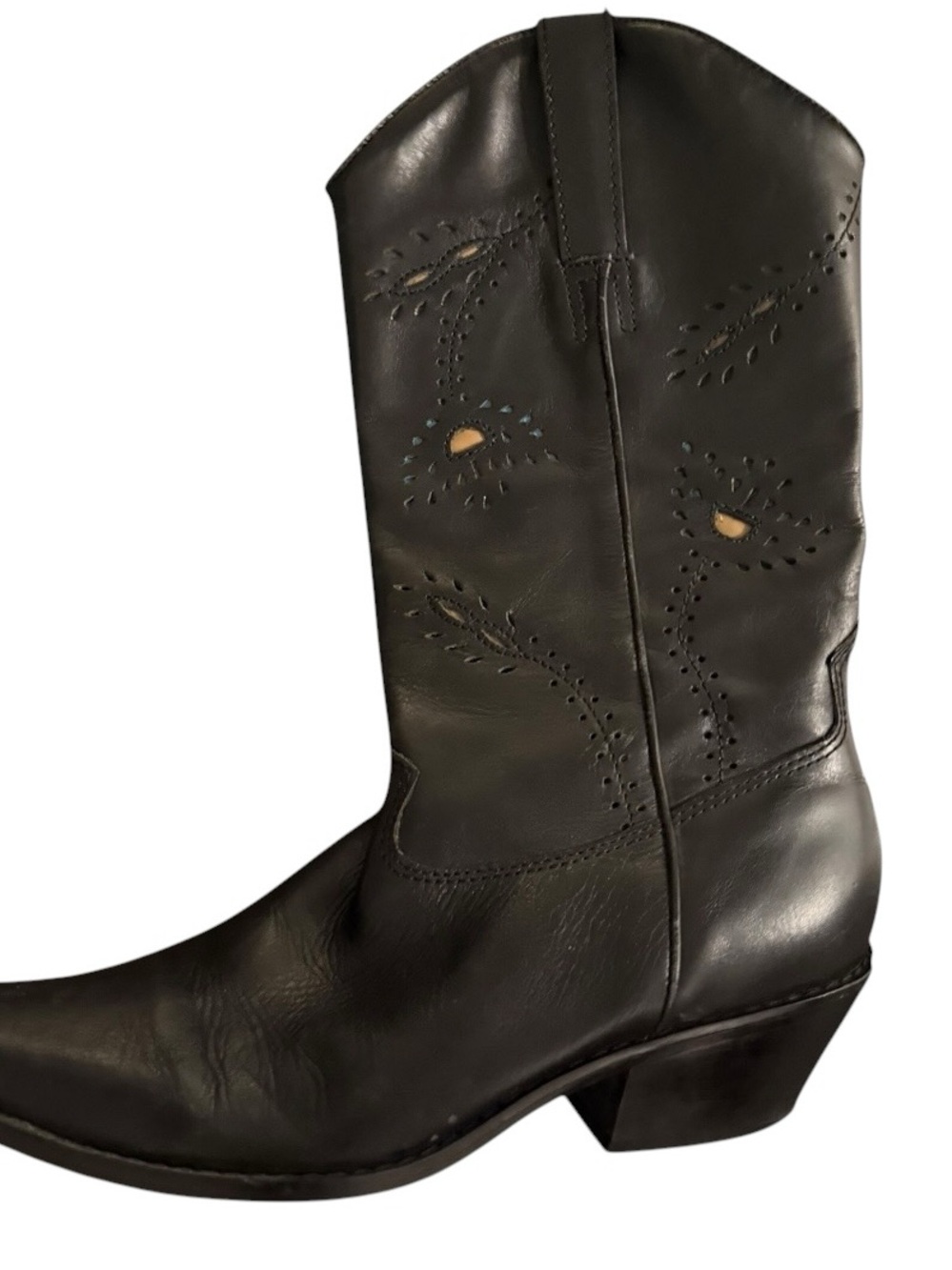 MATISSE BLACK LASER CUT WOMENS COWBOY BOOTS real leather floral design western - Picture 9 of 10